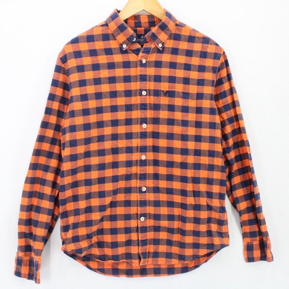American Eagle Other - American Eagle Flannel Shirt Men Orange Plaid Button Down Collared Size Medium M